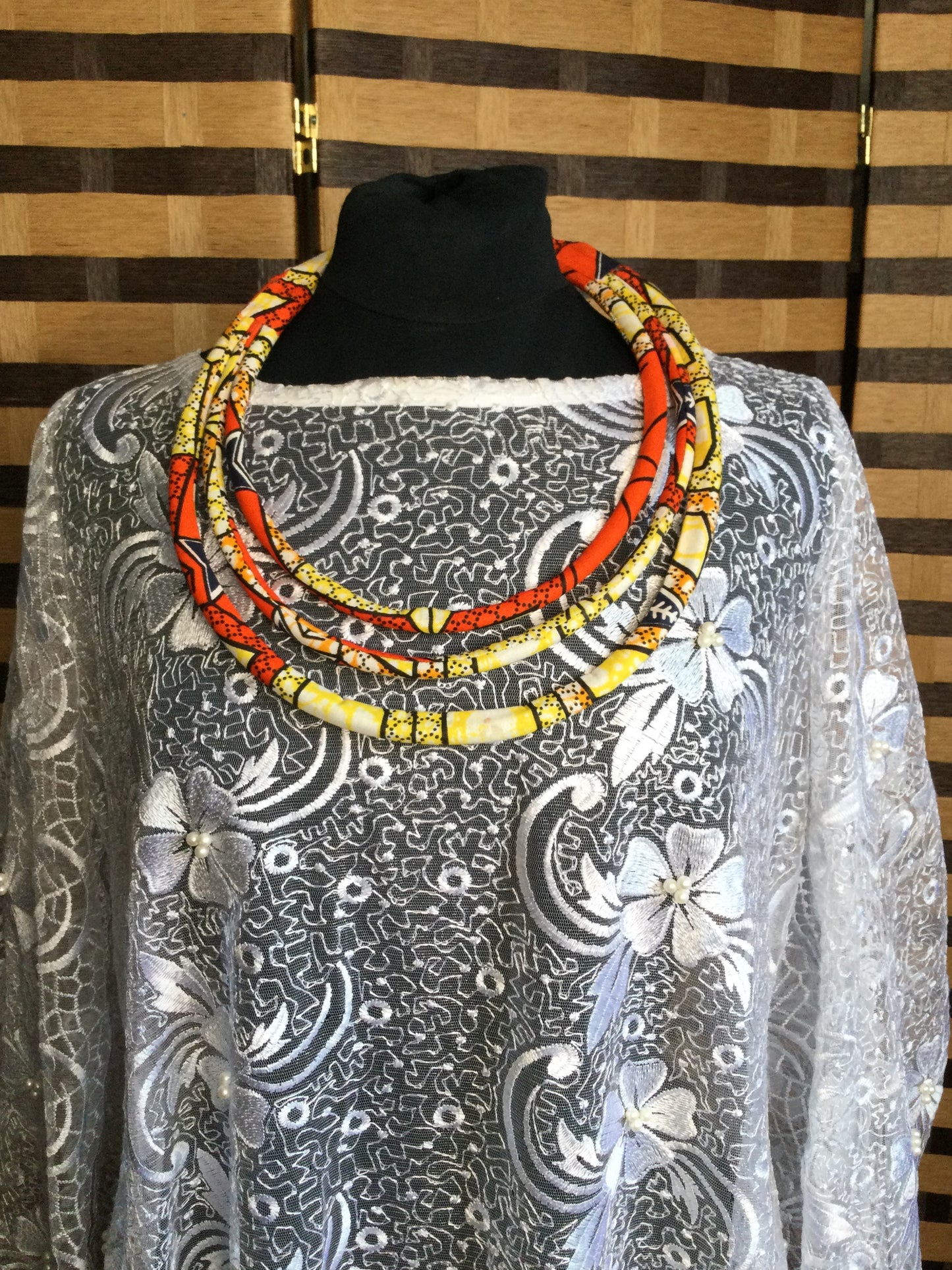 Kitenge 3 strand fabric rope necklace.