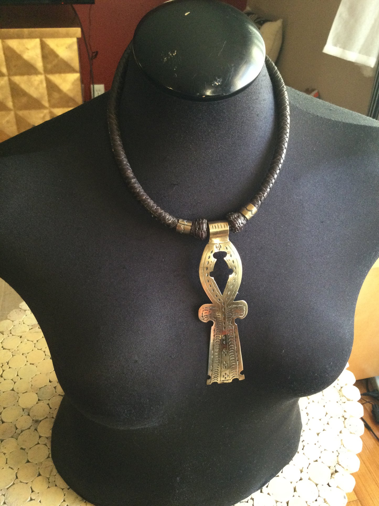 Braided leather Ankh necklace Handmade