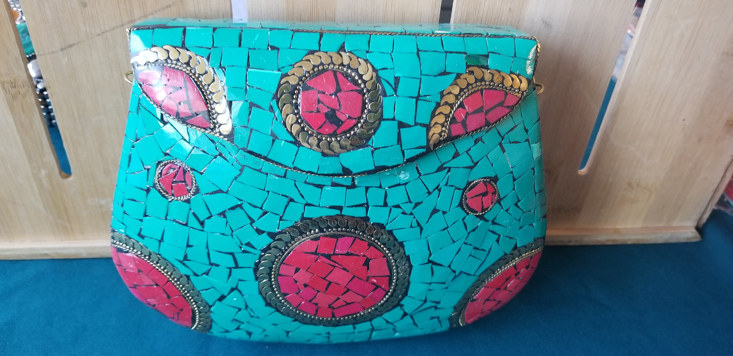 Metal(brass) purse torquiose multi