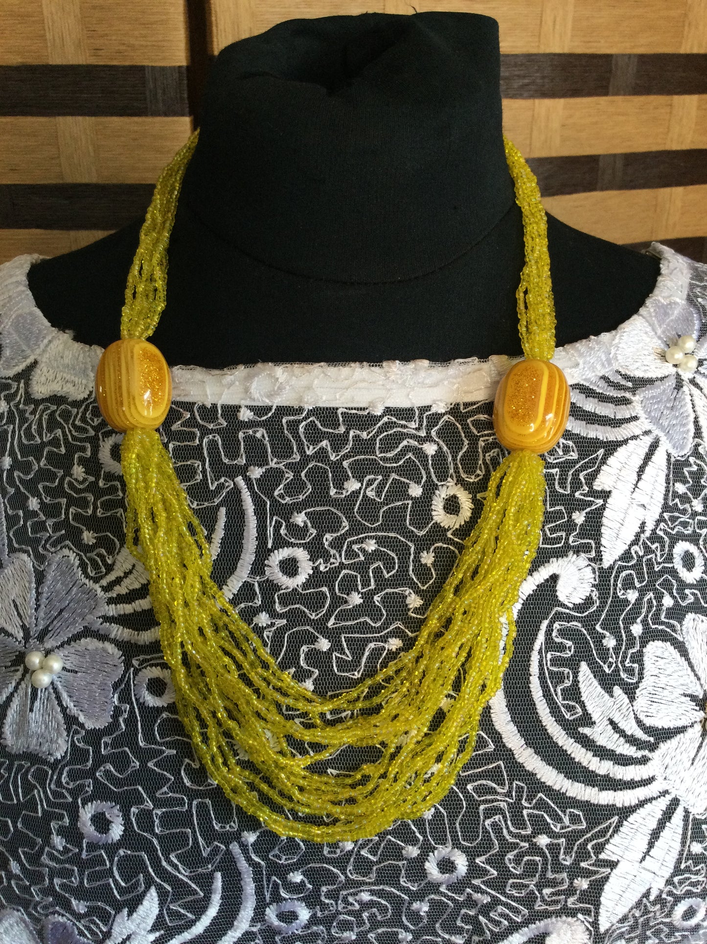 Bright Yellow Beaded Multi strand Necklace