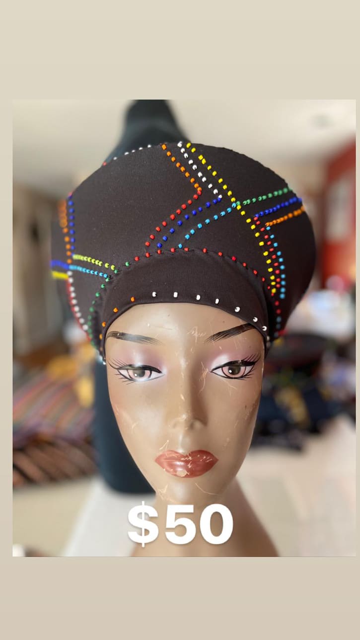 Zulu Bridal Hat Black Beaded Handmade