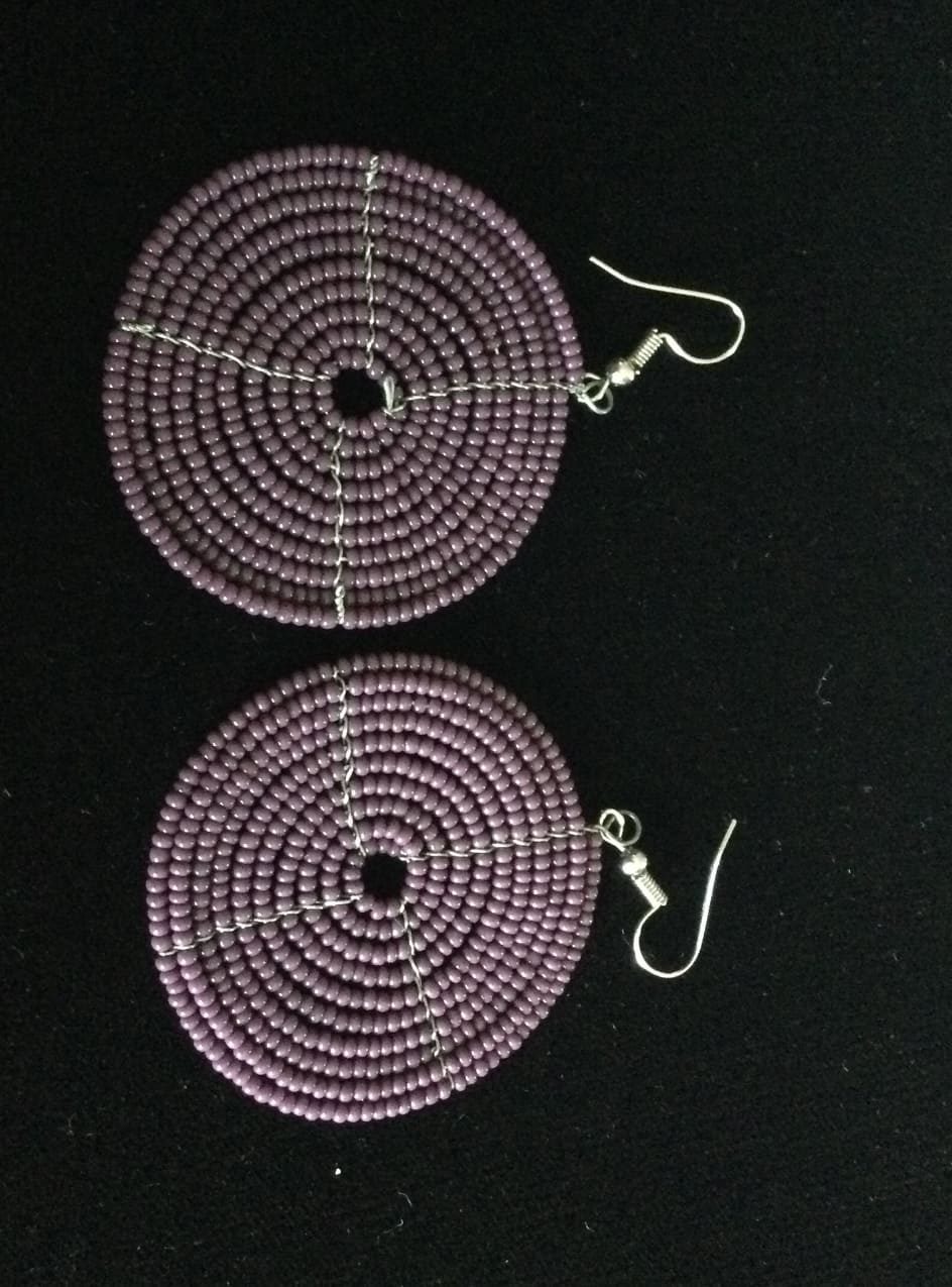 Lavender Beaded Round Zulu Earrings Handmade Small read beads