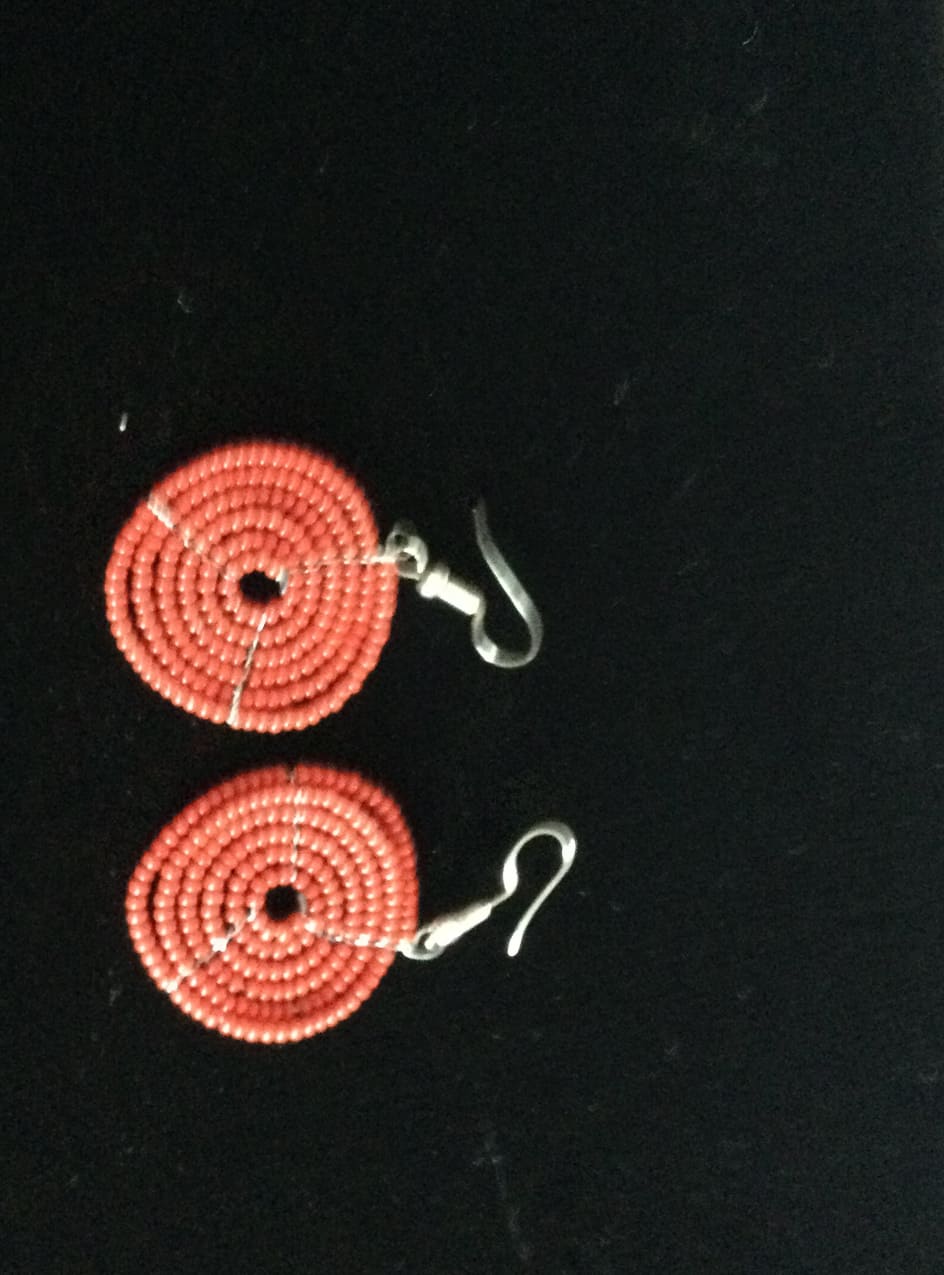 Red Beaded Round Zulu Earrings Handmade Small read beads
