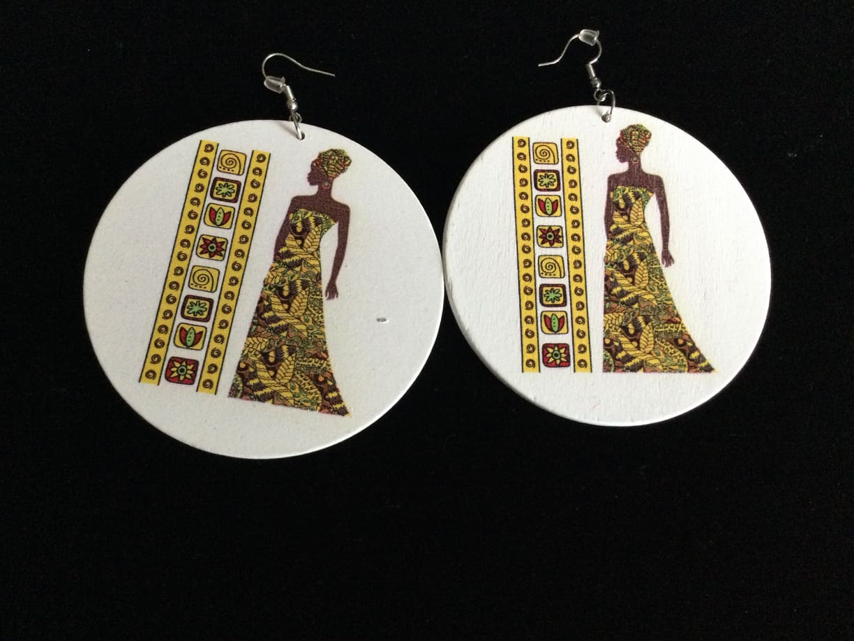 Resin Earrings Handmade White and blue White and mustard