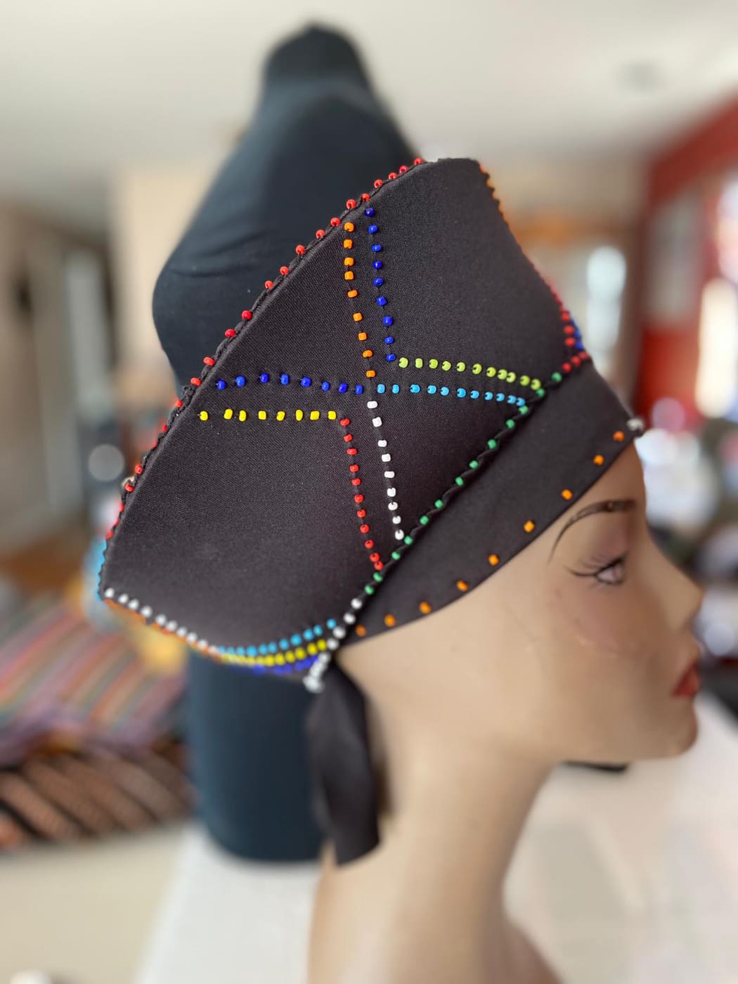 Zulu Bridal Hat Black Beaded Handmade