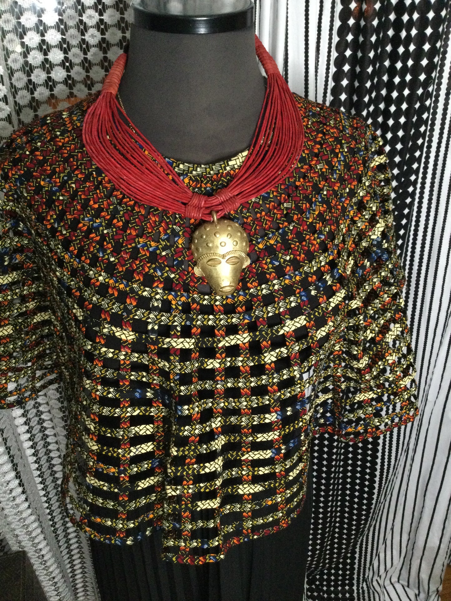 Brass Mask Pendant Leather Necklace