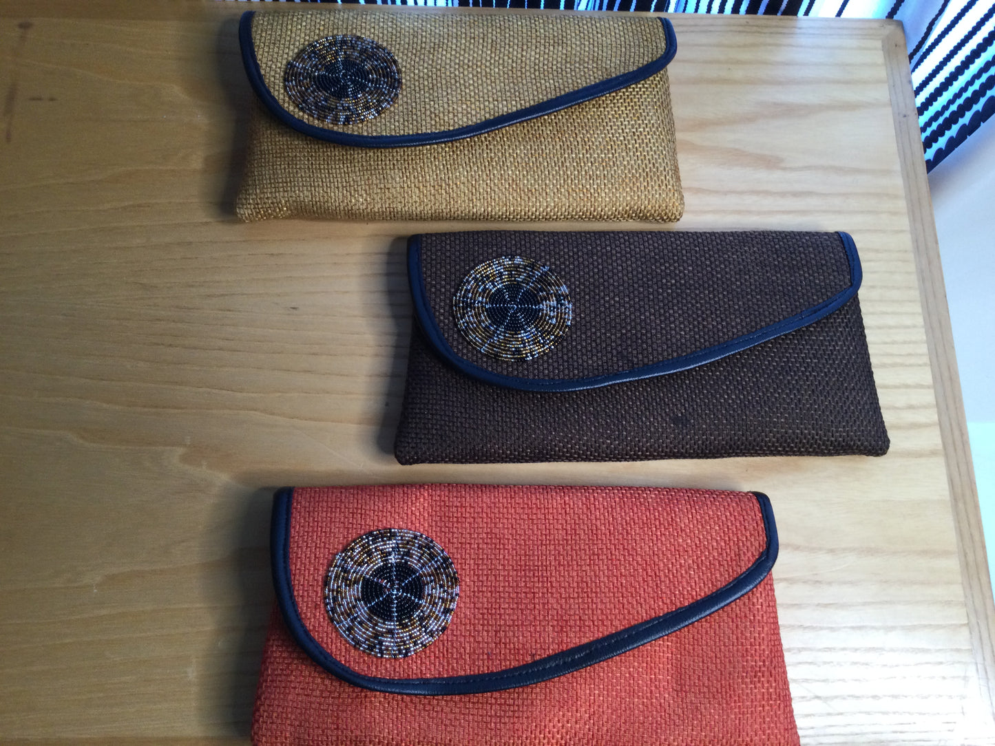 Authentic Africa Kenya Maasai fold over Beaded Jute Clutch Bag