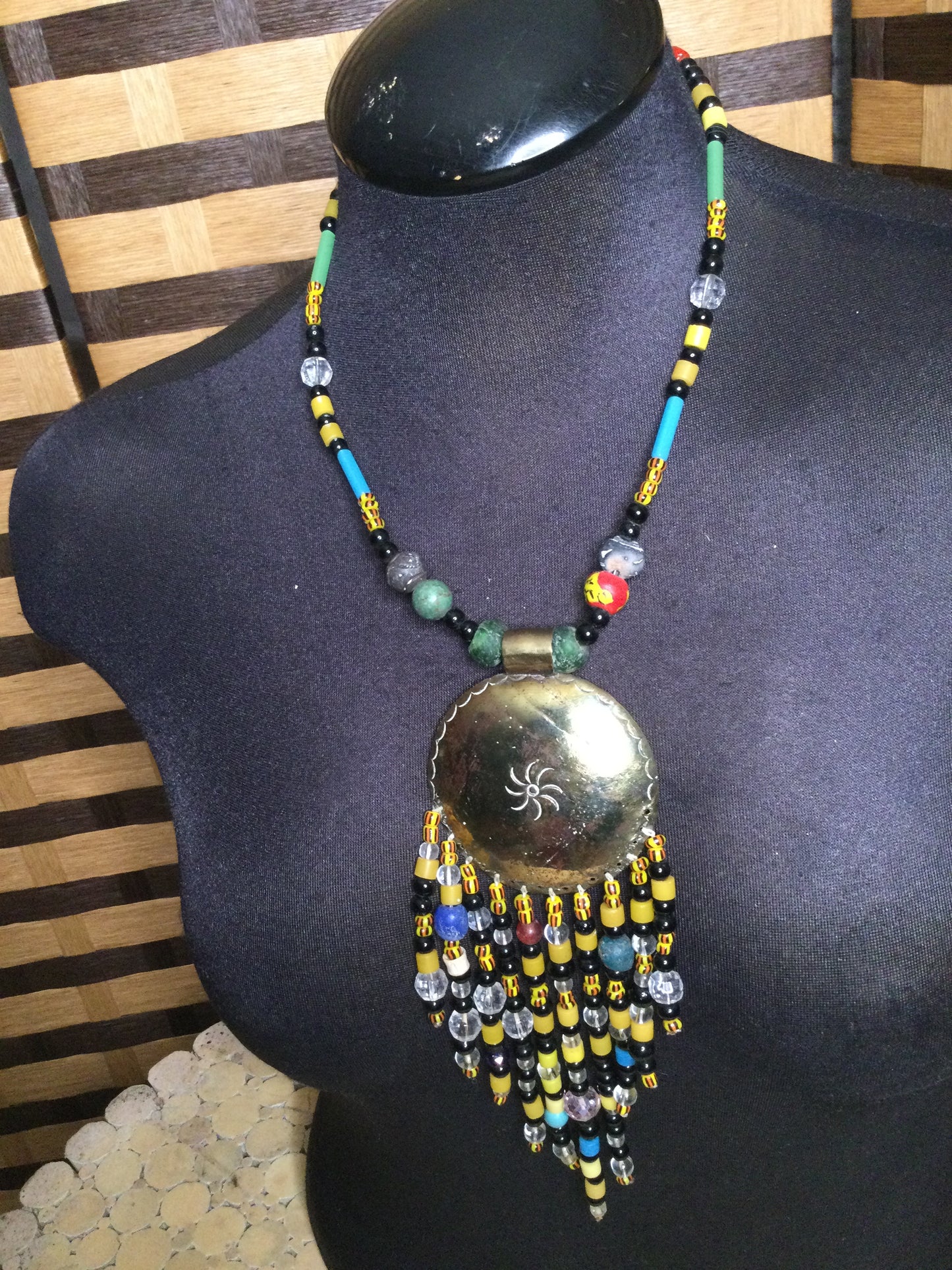 Beaded brass Medallion necklace Handmade