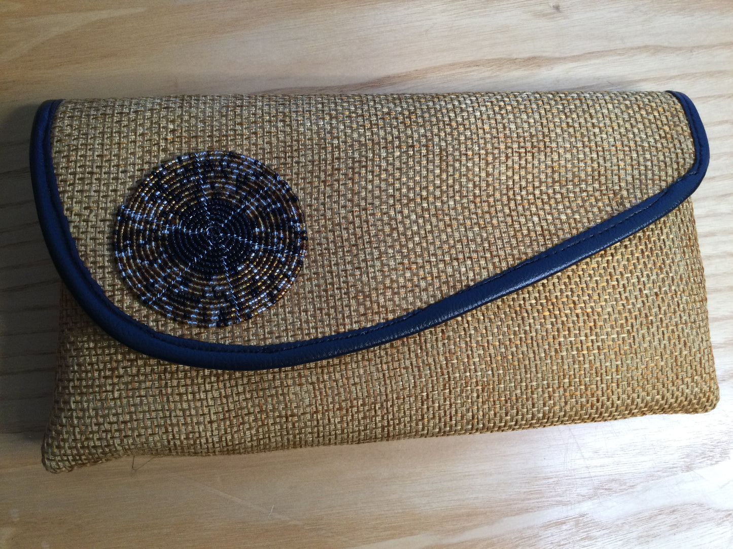 Authentic Africa Kenya Maasai fold over Beaded Jute Clutch Bag