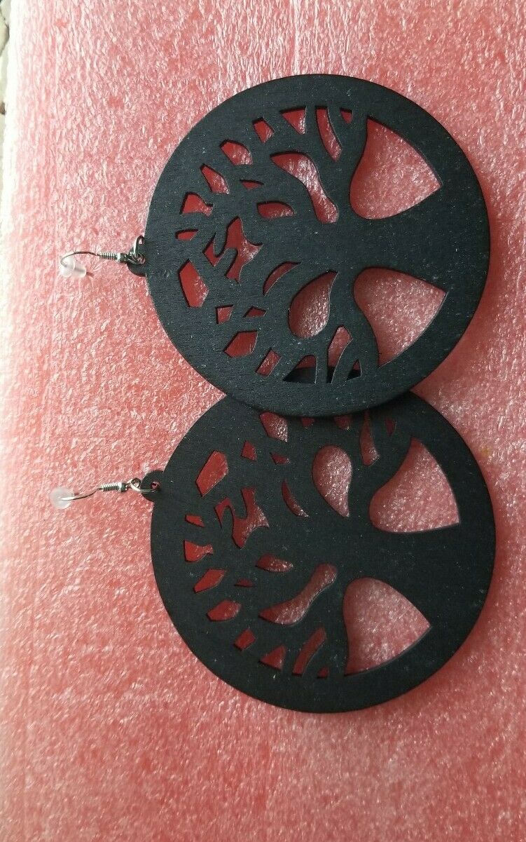 Wooden African Earrings(Tree of Life)Black~$5