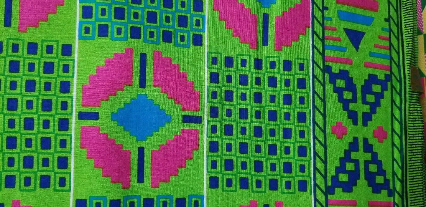 Kente Print African Wax Print 100% Cotton Fabric ~2 YARDS × 23"