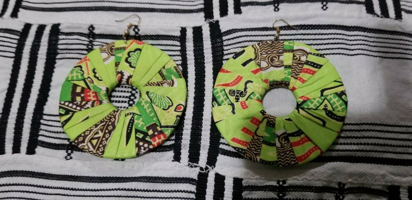 Lime Green MultiAfrican Print Round Earrings $5