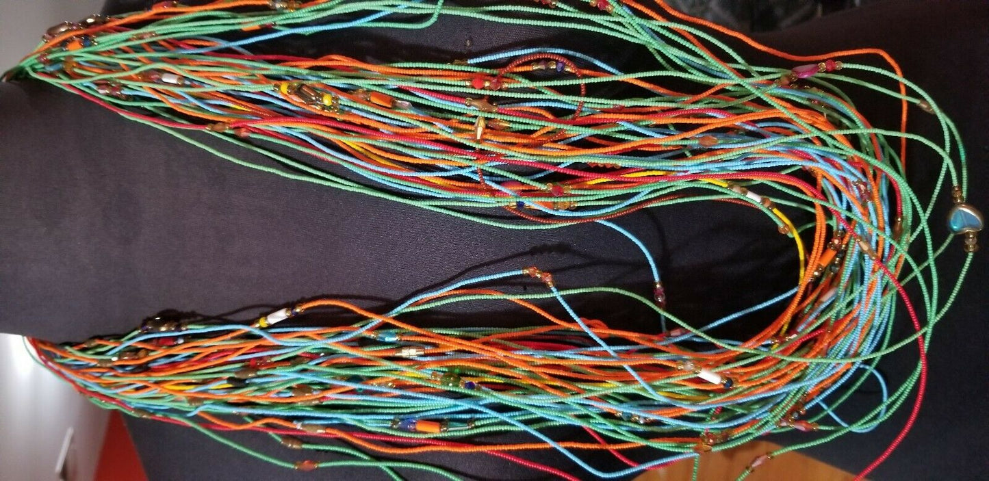 NEW BEAUTIFUL MULTI-COLORED SUPER TINY WAIST BEADS $5 PER STRAND(47inches)