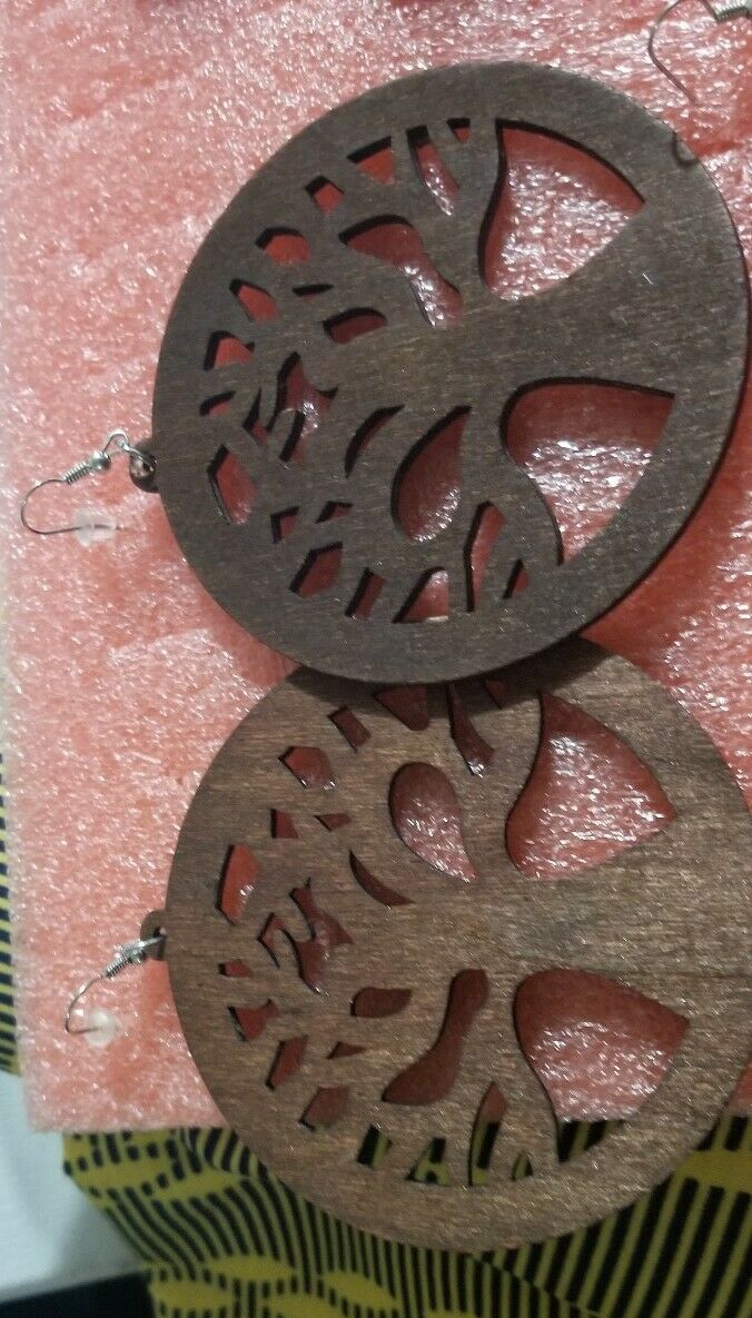 Wooden African Earrings(Tree of Life Design)$5
