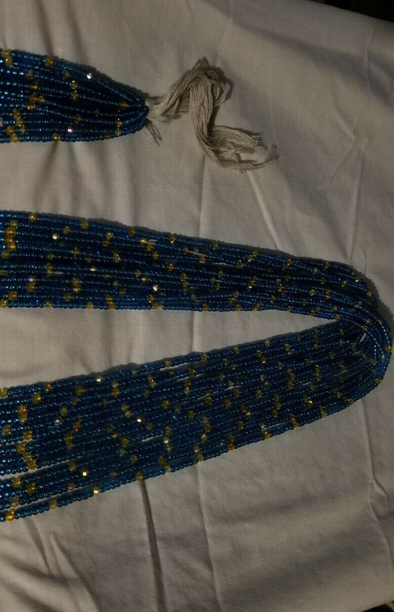 African waist beads Blue & Gold Accent Dazzling ~ very Long 45-54inches