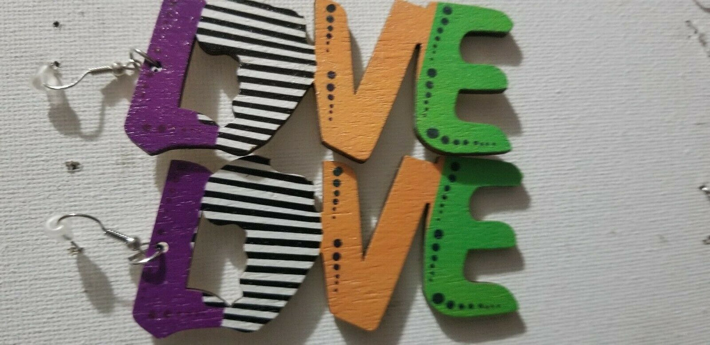 Wooden Love Word Earrings $5.10