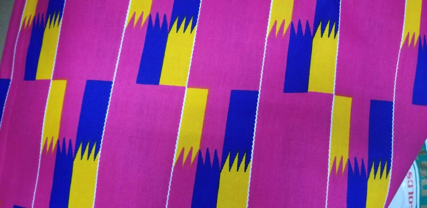 Kente Print African Wax Print 100% Cotton Fabric ~2 YARDS × 23"