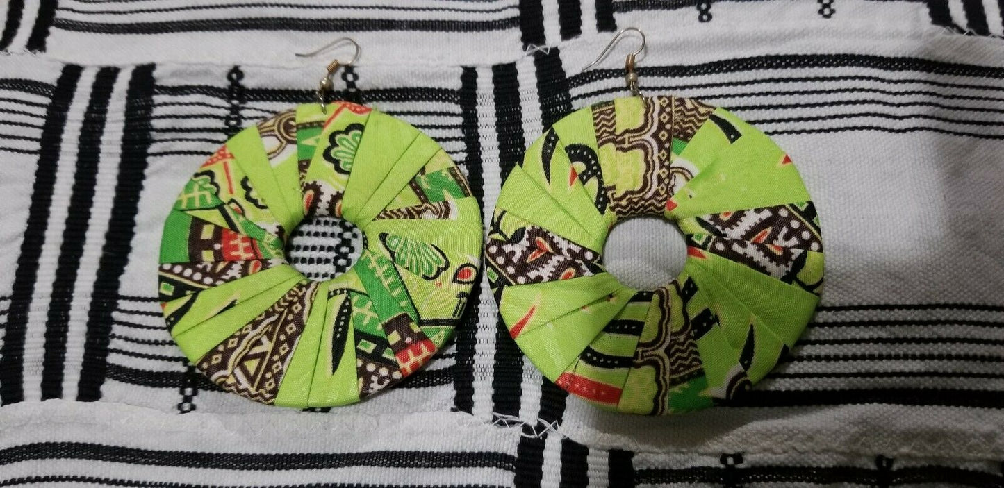 Lime Green MultiAfrican Print Round Earrings $5