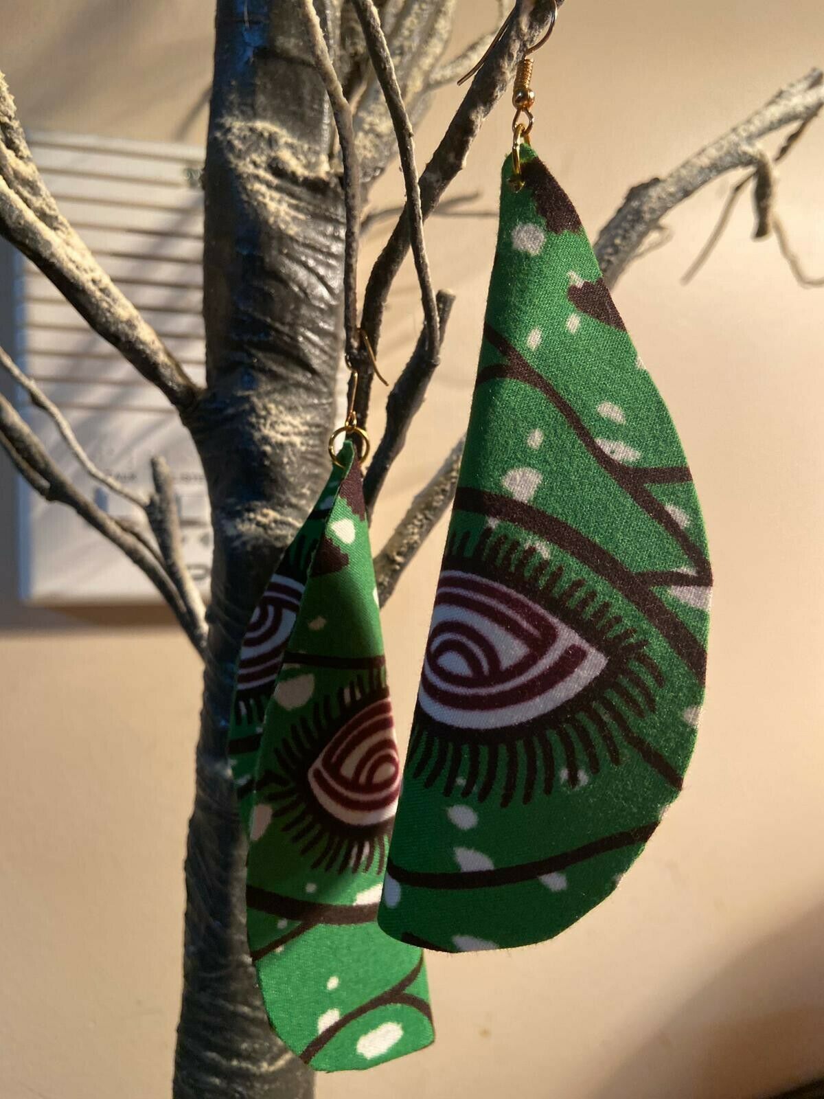 African Print Butterfly Earrings Green~ $12Ships Free