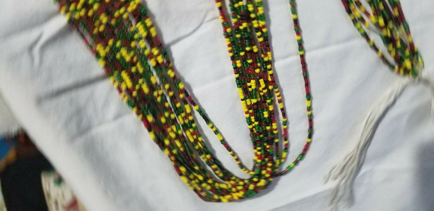 Rasta Colored African Waist Beads..very long 45-53 inches long