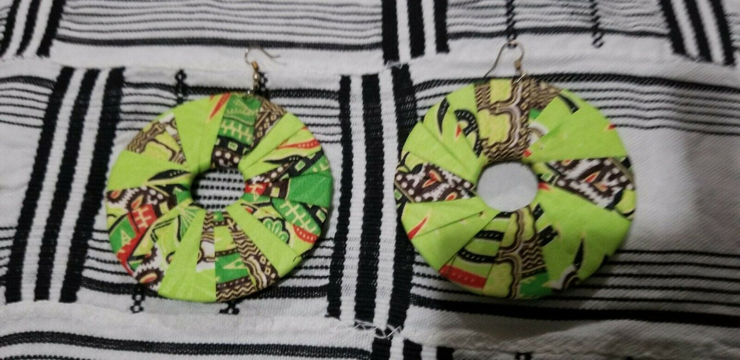 Lime Green MultiAfrican Print Round Earrings $5