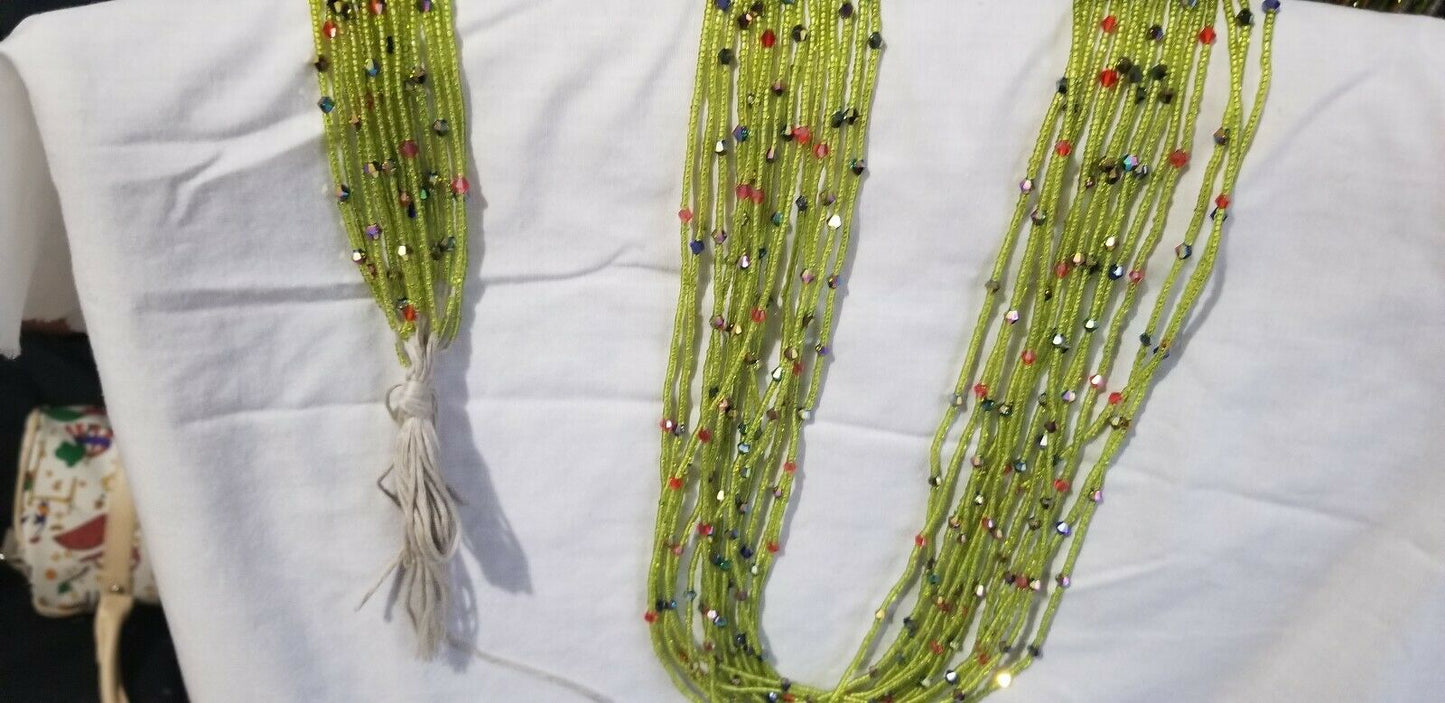 Tiny Navy Blue Multi African waist Beads Long With Decorative Accents..46"-53"
