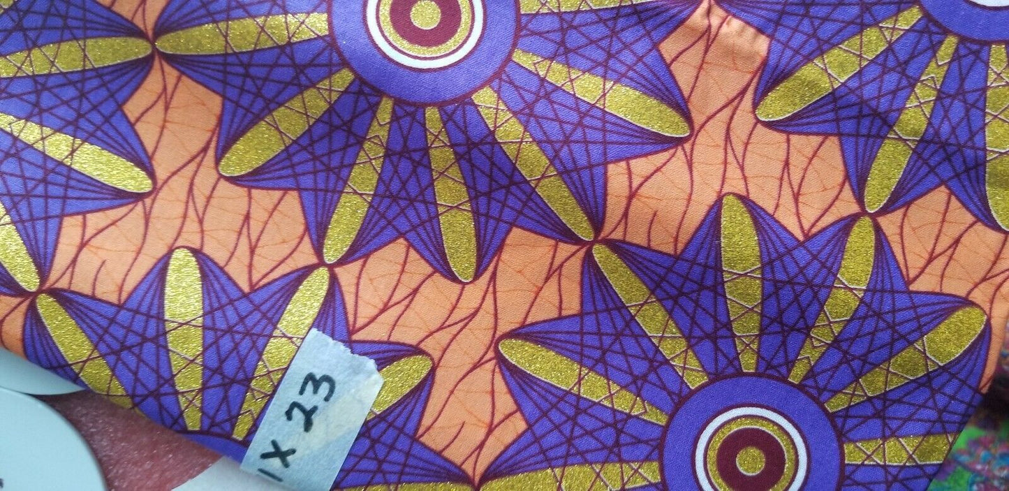 High fashion African Print Orange&Purple 100% Cotton Fabric ~71"×23"