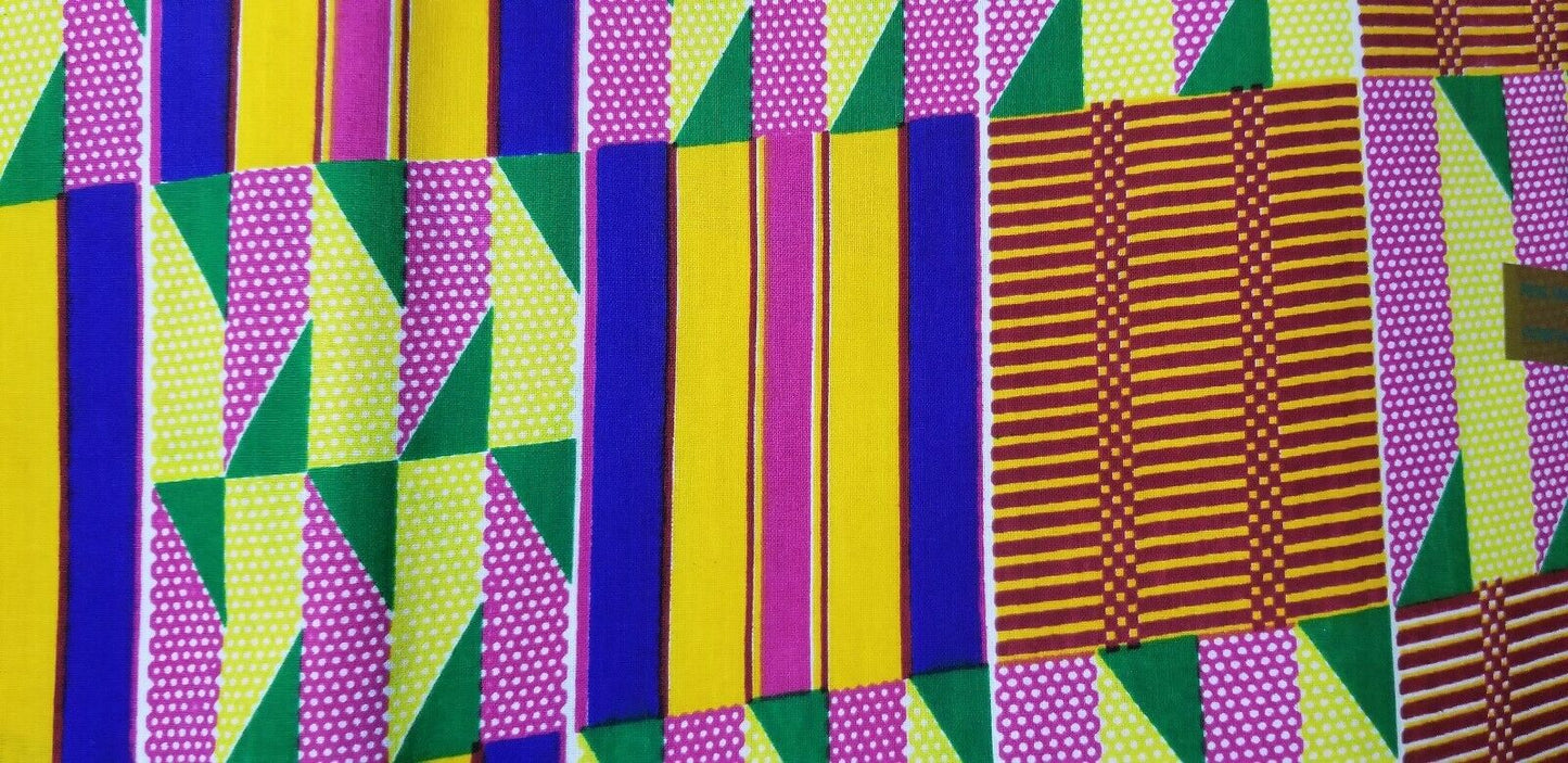 Kente Print African Wax Print 100% Cotton Fabric ~1 yd~$6.50