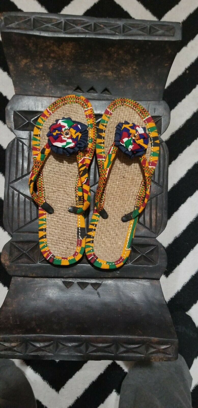 Handmade Kente Slippers with Denim Accents~Size 10.5M(fits US Size 9M-9.5M~$25