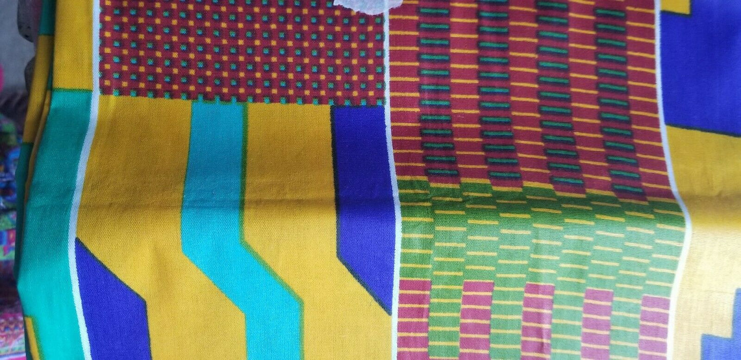 High Sheen kente Print 100% Cotton Fabric ~71"×23"