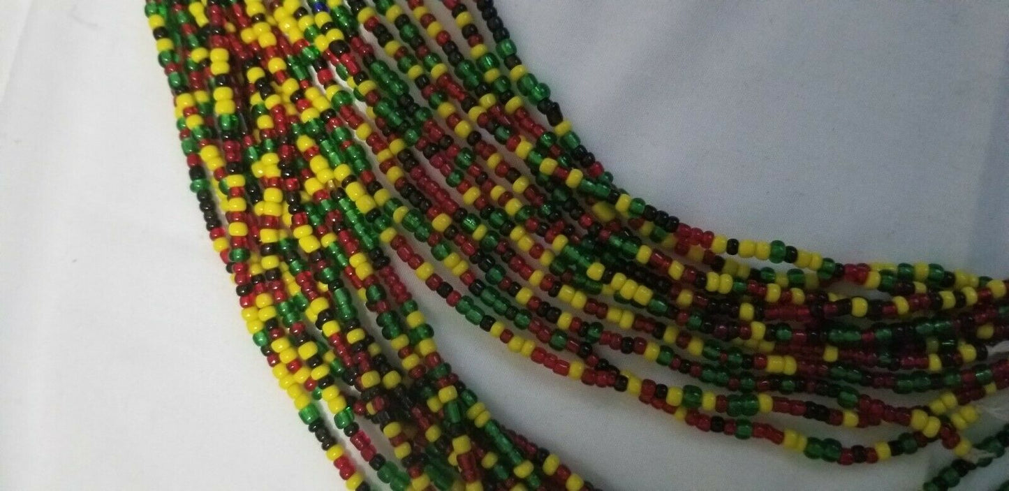 Rasta Colored African Waist Beads..very long 45-53 inches long