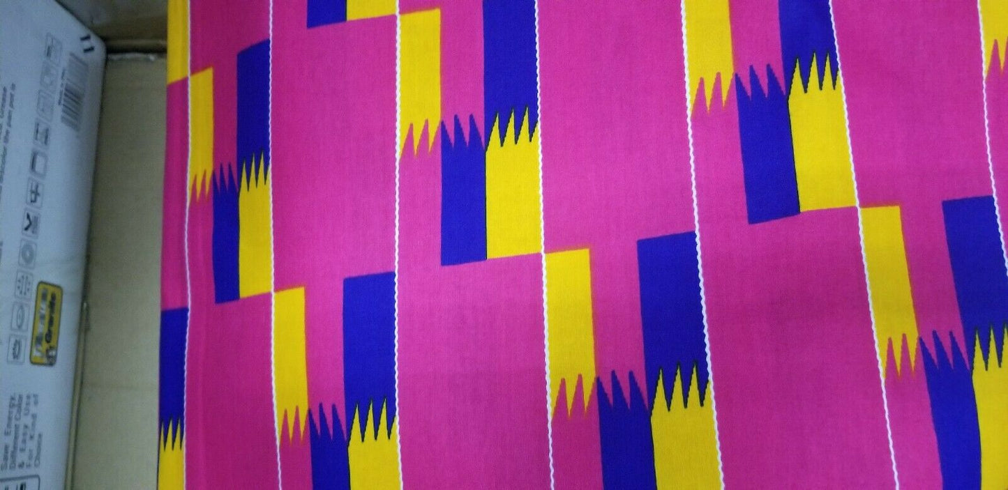 Kente Print African Wax Print 100% Cotton Fabric ~2 YARDS × 23"