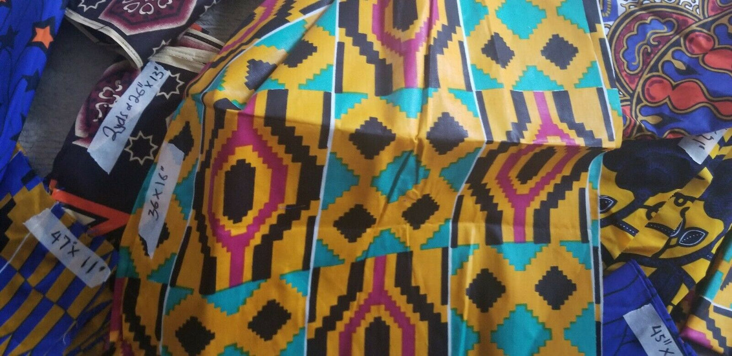 Lot Remnants African Tribal Ethnic Print Cotton Fabric Assorted 12 PC Lot