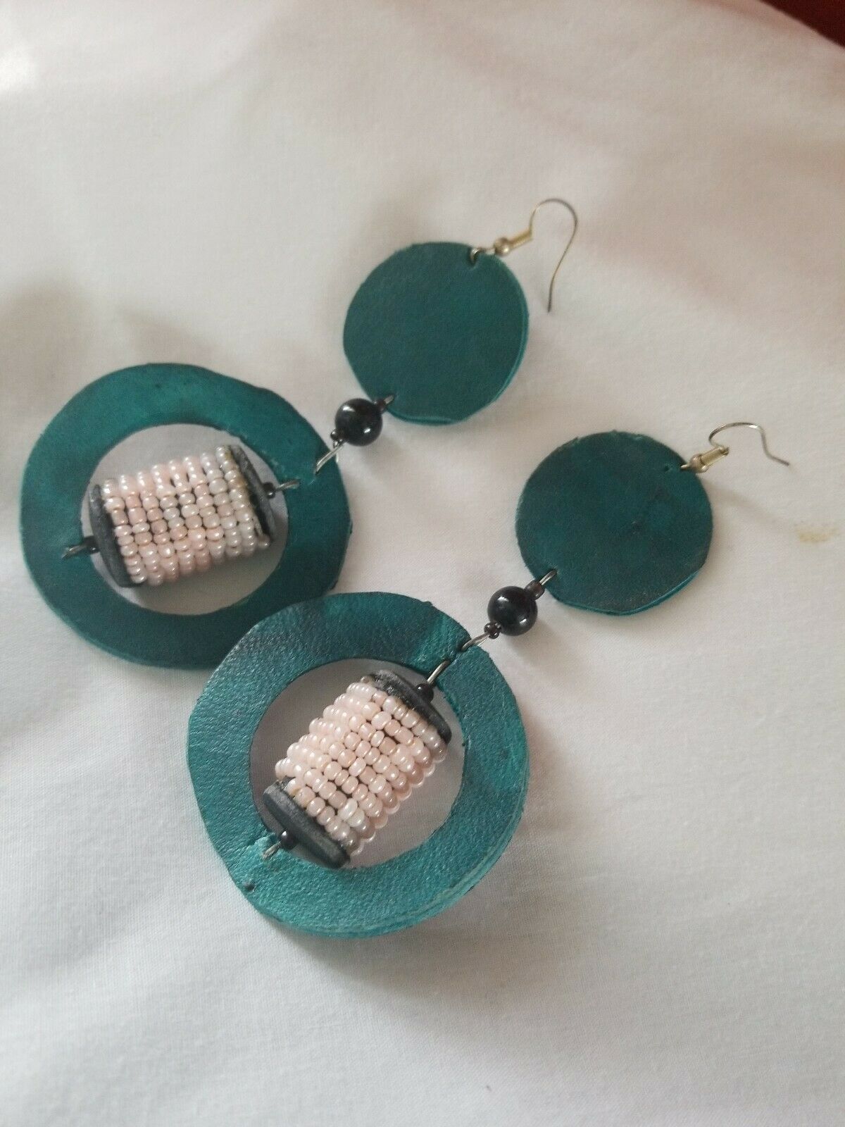 Handmade GENUINE Leather and beading Earrings $10