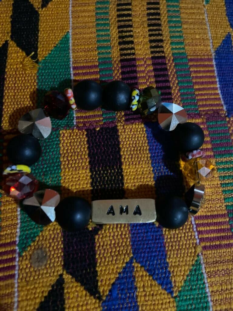 African Krobo Glass Beads Handmade Traditional Name Bracelet from Ghana~Ama~