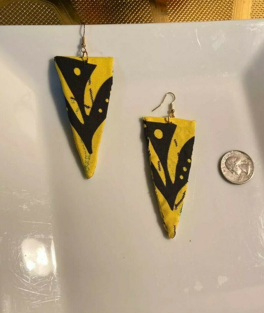 African Print Arrow head Earrings Yellow ~ $6