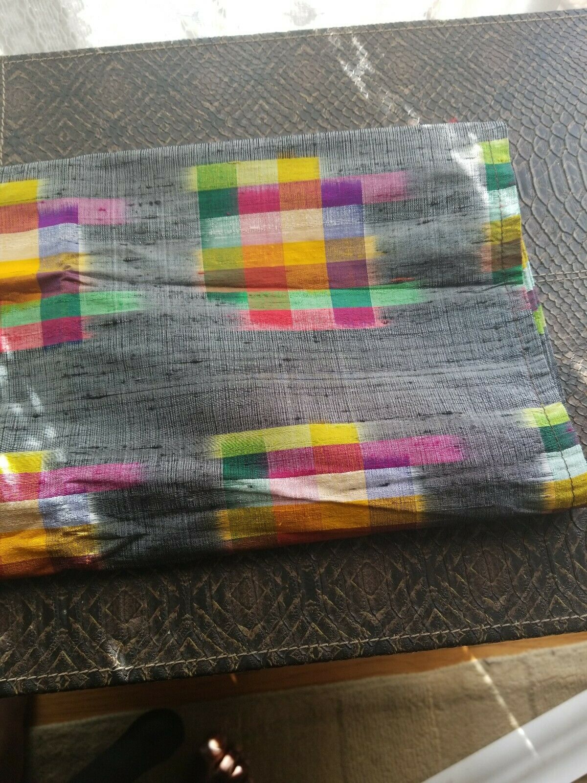 Kente Colors in Silk Lux Scarf/Head Wrap(Grey) 72"×21.5"