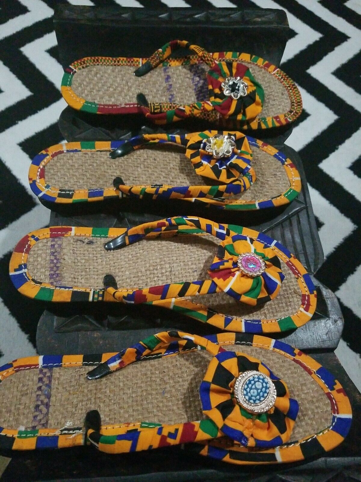 Handmade Kente Slippers with Denim Accents~Size 10.5M(Fits US9-9.5)~$25ea