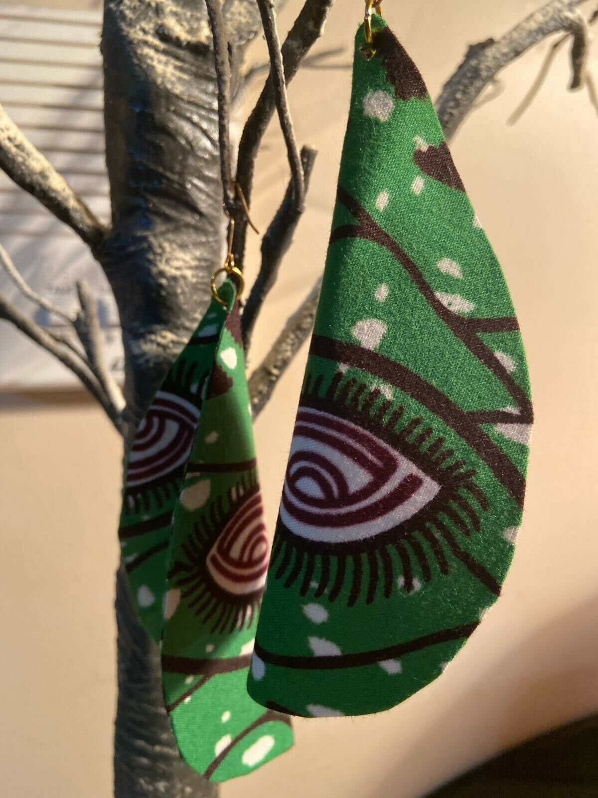 African Print Butterfly Earrings Green~ $12Ships Free
