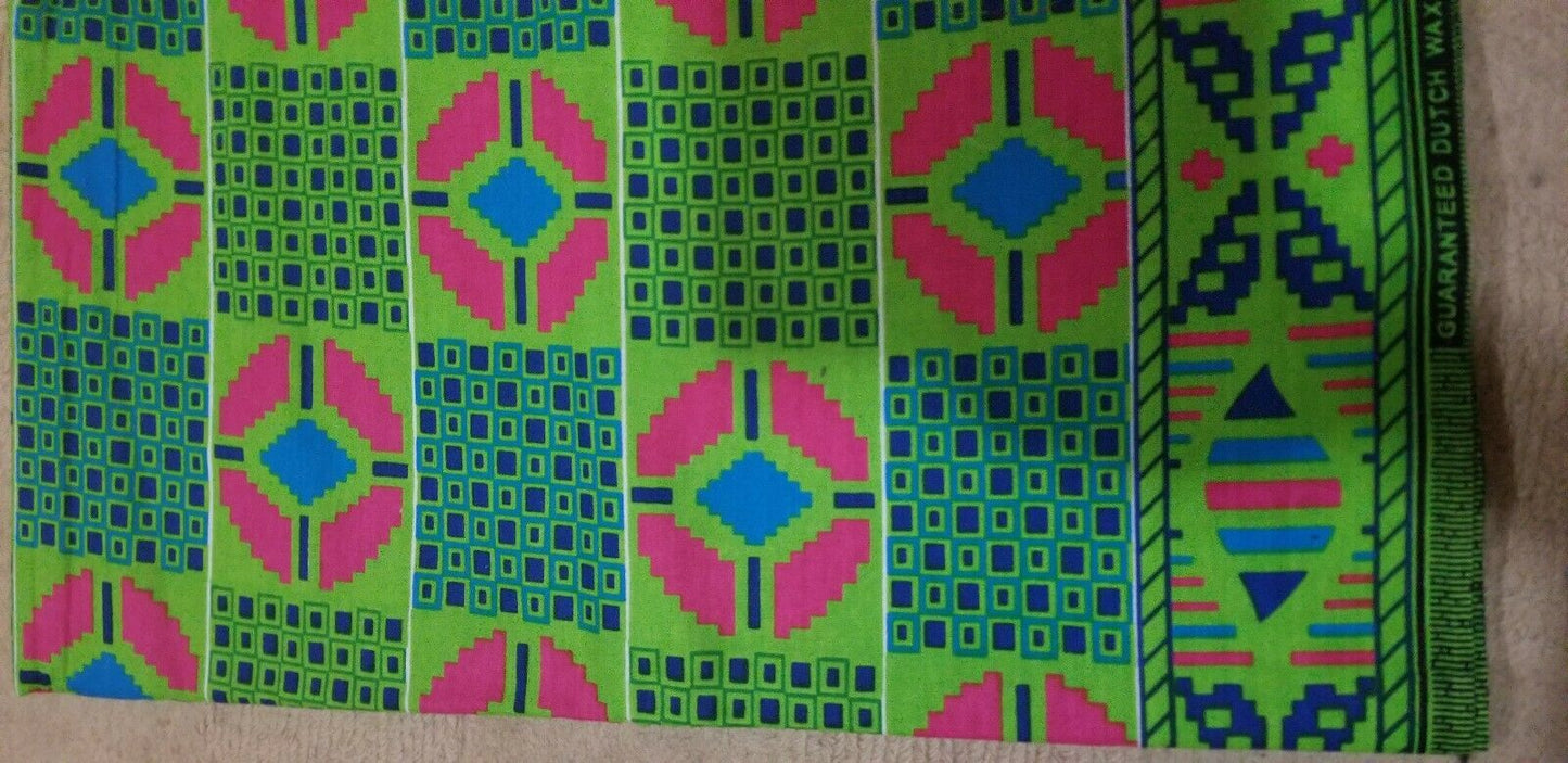 Kente Print African Wax Print 100% Cotton Fabric ~2 YARDS × 23"