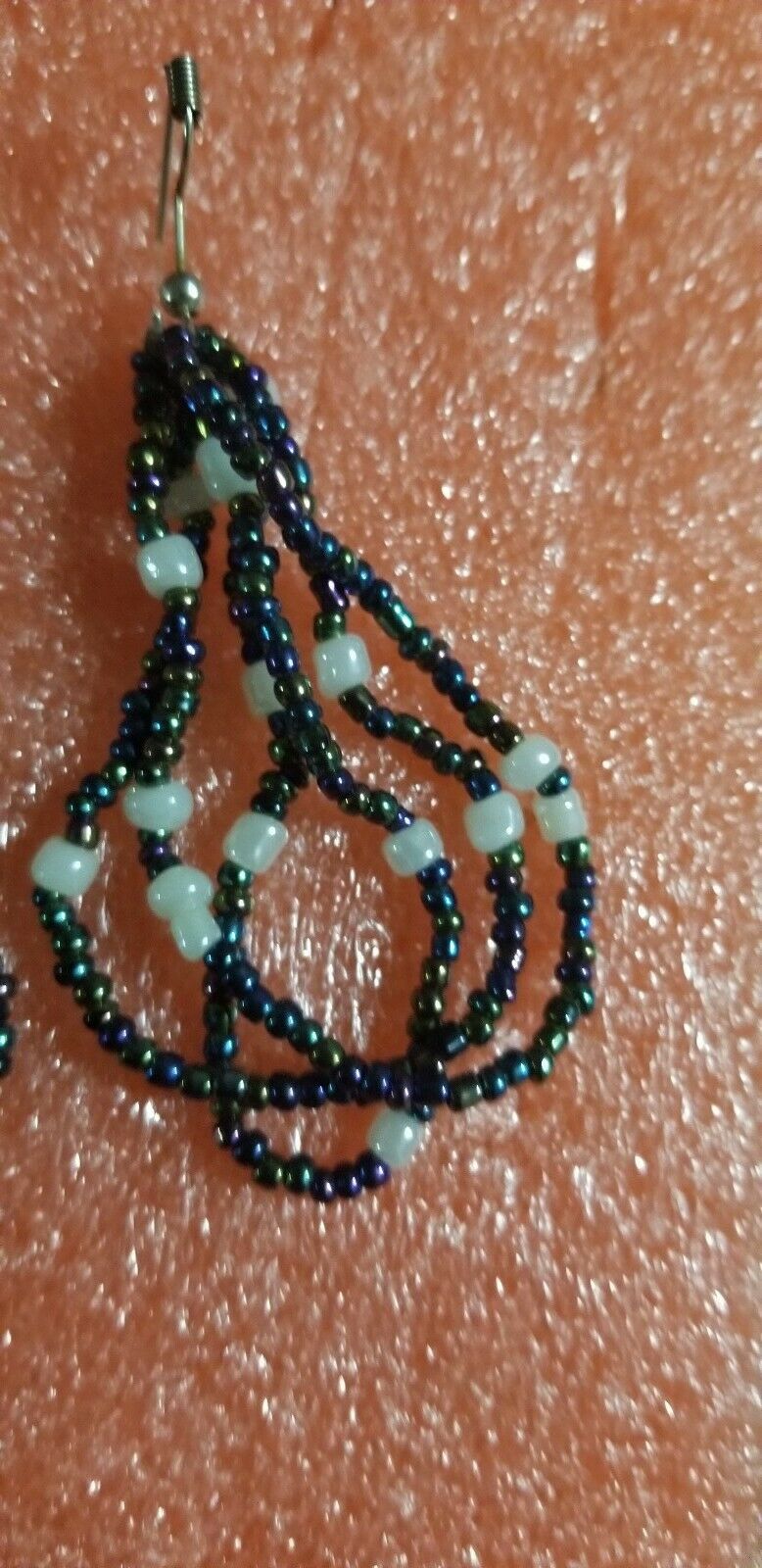 African Beaded Earrings(pewter and white) Handmade $6