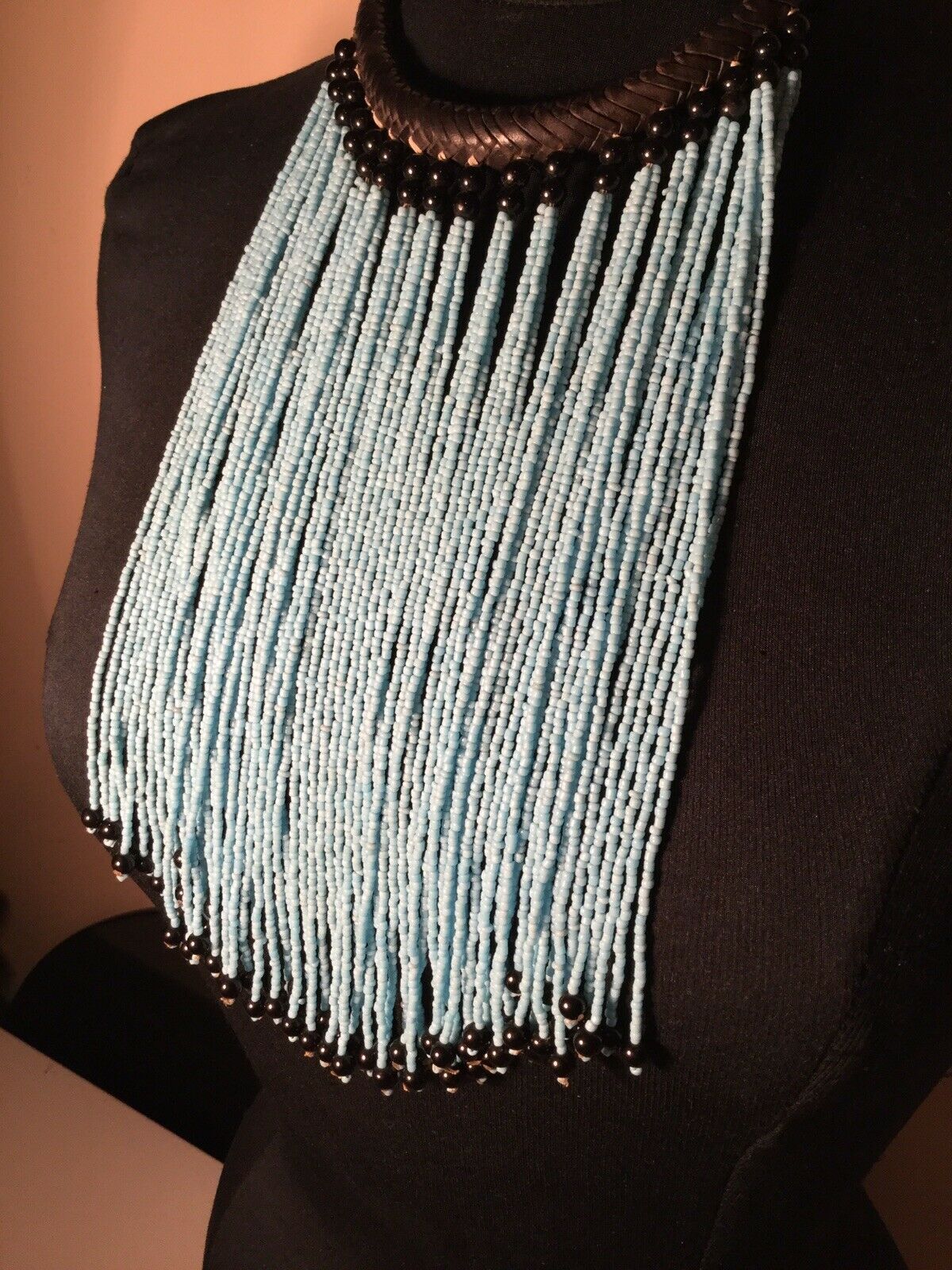 MULTI STRAND BABY BLUE BEAD NECKLACE