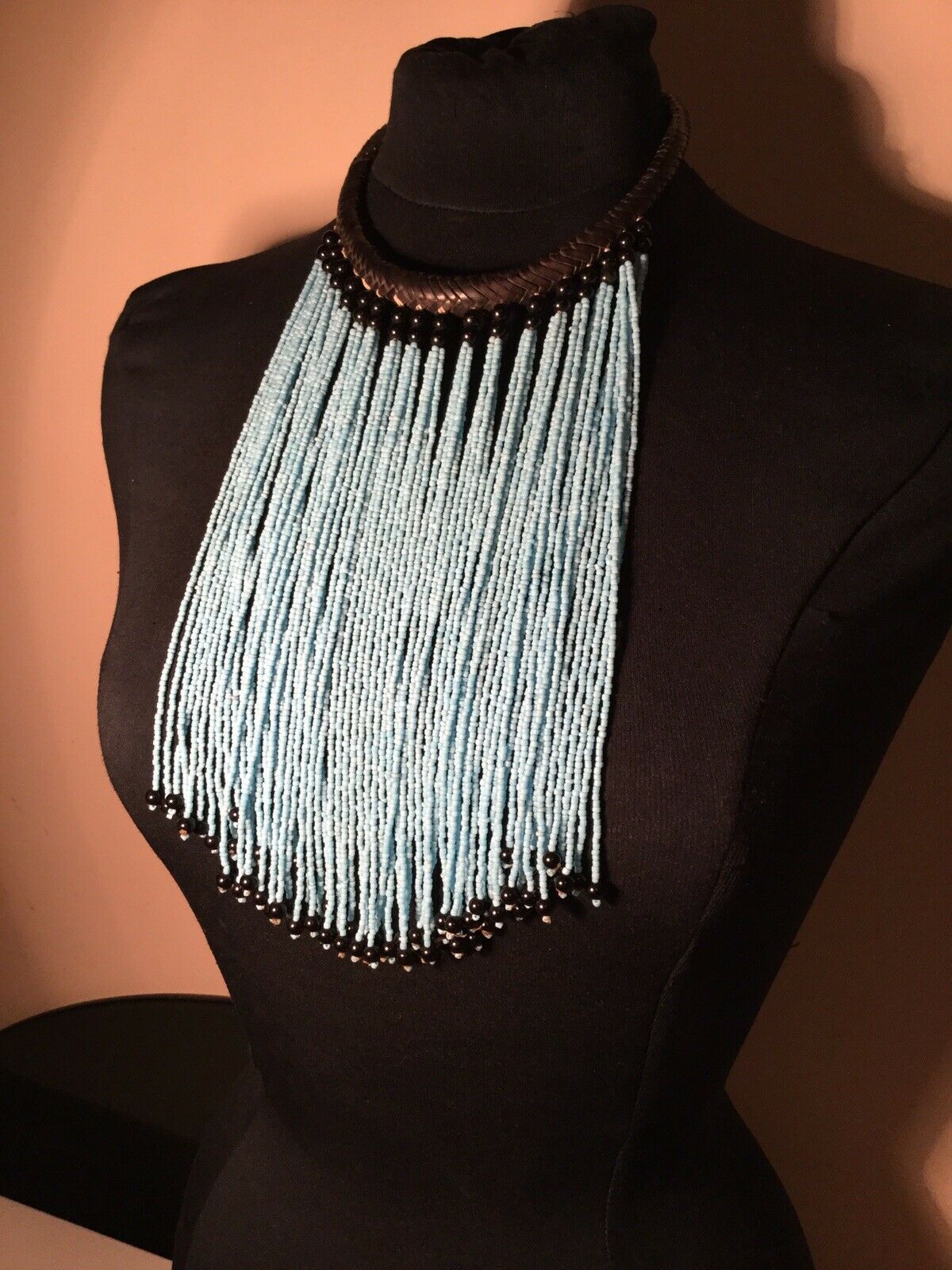 MULTI STRAND BABY BLUE BEAD NECKLACE