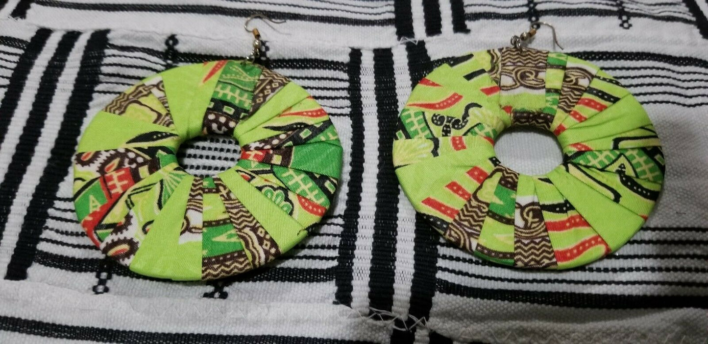 Lime Green MultiAfrican Print Round Earrings $5