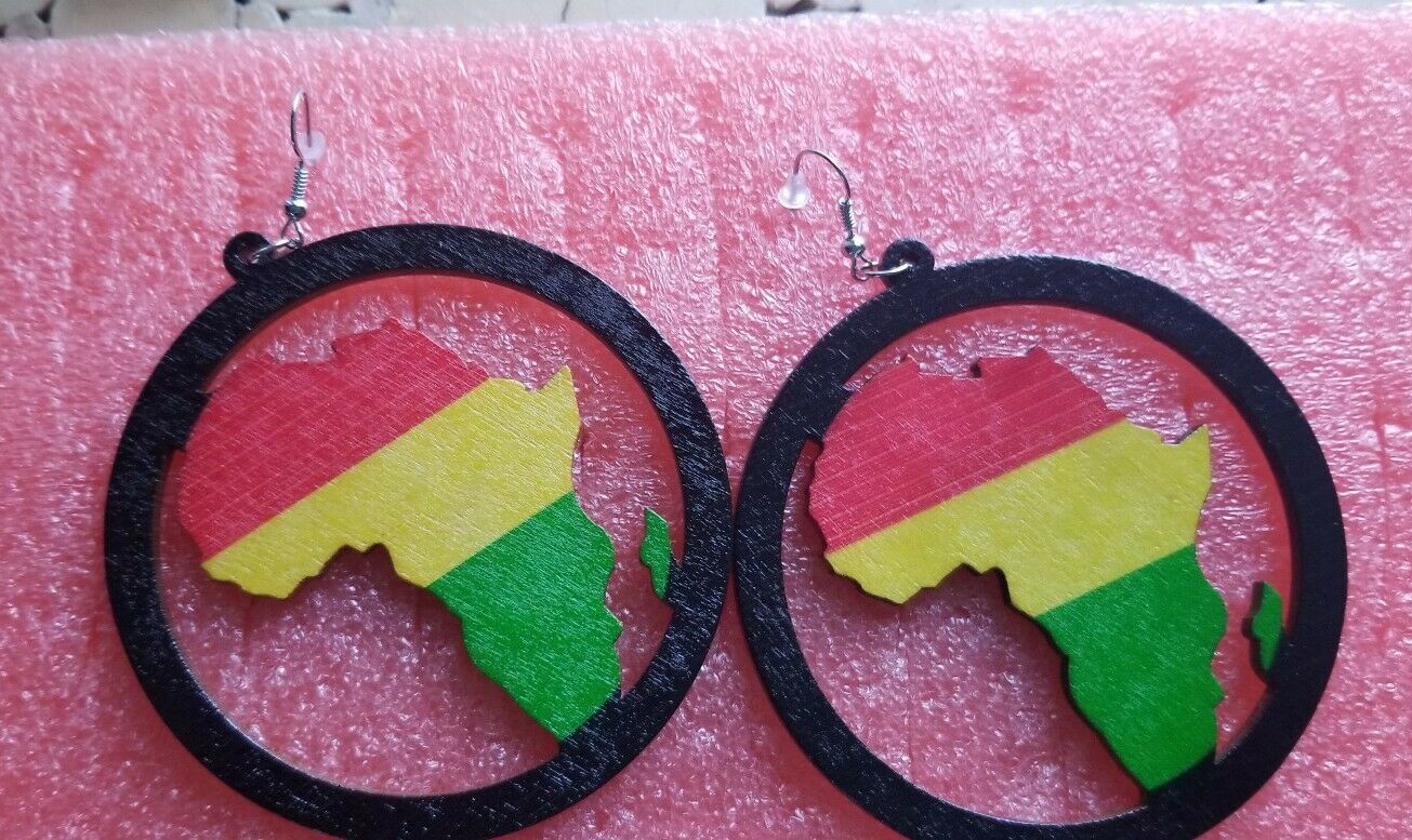 African Map Rasta Red Yellow Green Wood Fashion Drop Round Dangle Earrings#1 ~$5