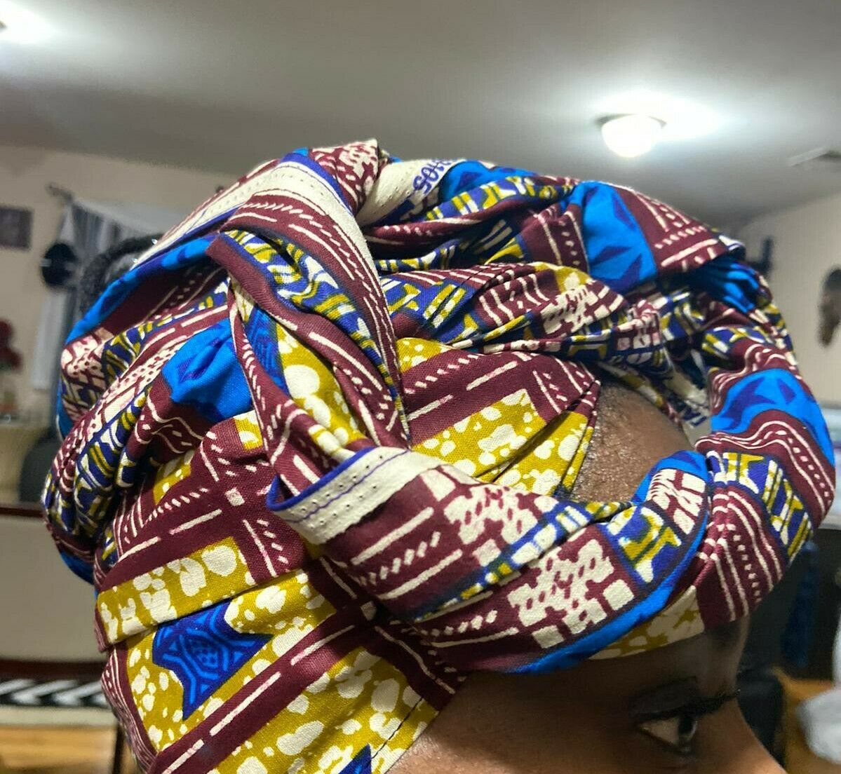 Blue MULTICOLOR African Wax Print 100% Cotton Fabric ~2yards×,22 INCHES~$7.50