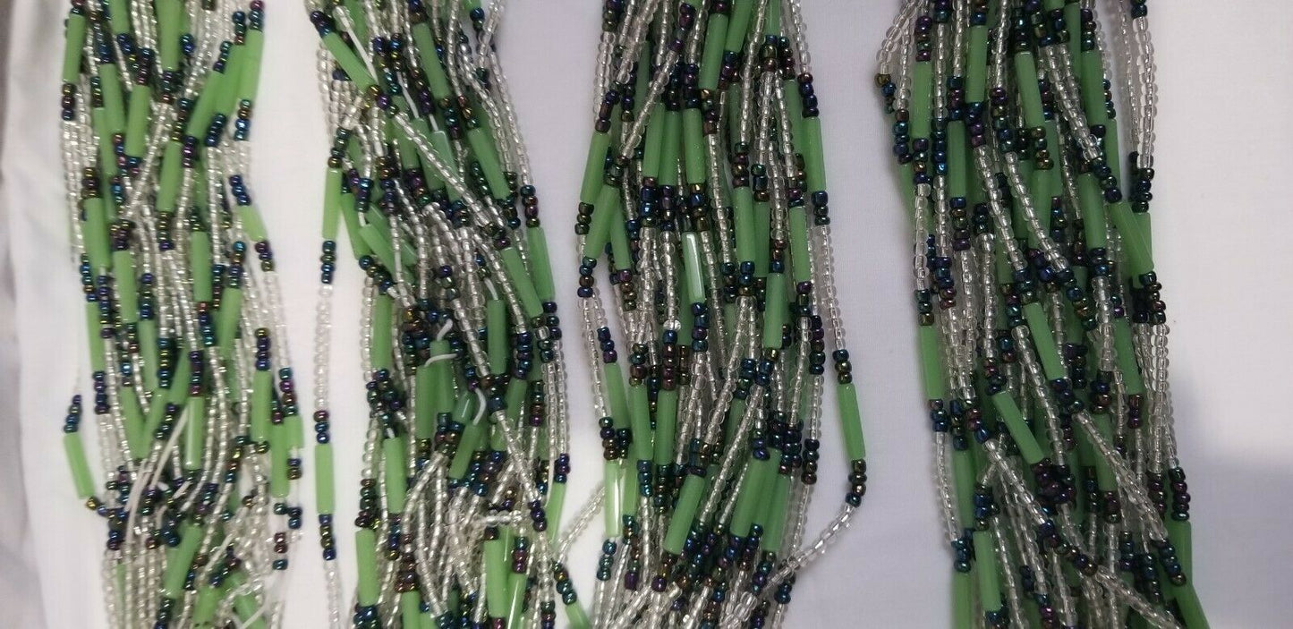 African waist beads Green& white translucent Dazzling ~ very Long