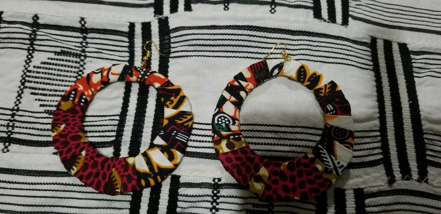 African Print(redmulti) Round Earrings $5
