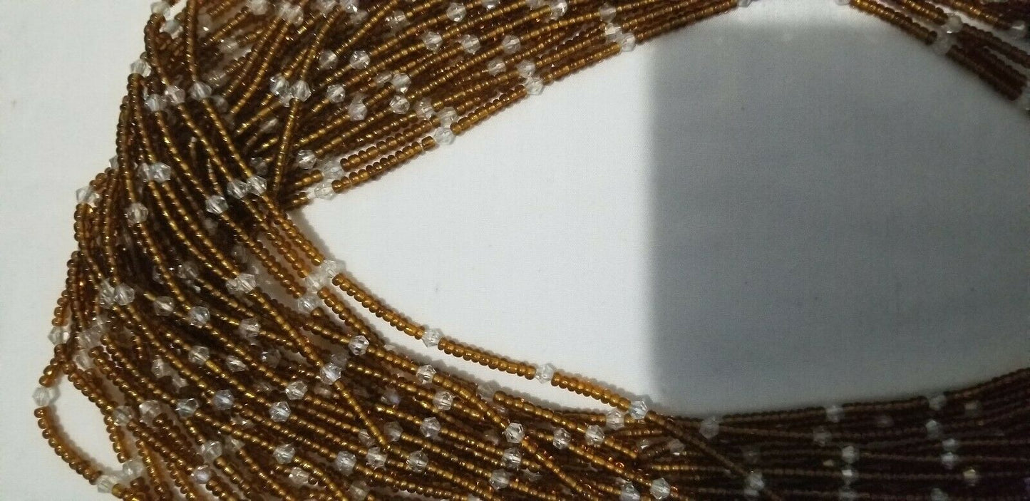 African waist beads Brown& white Dazzling ~ very Long ..45-53inches long~2pc