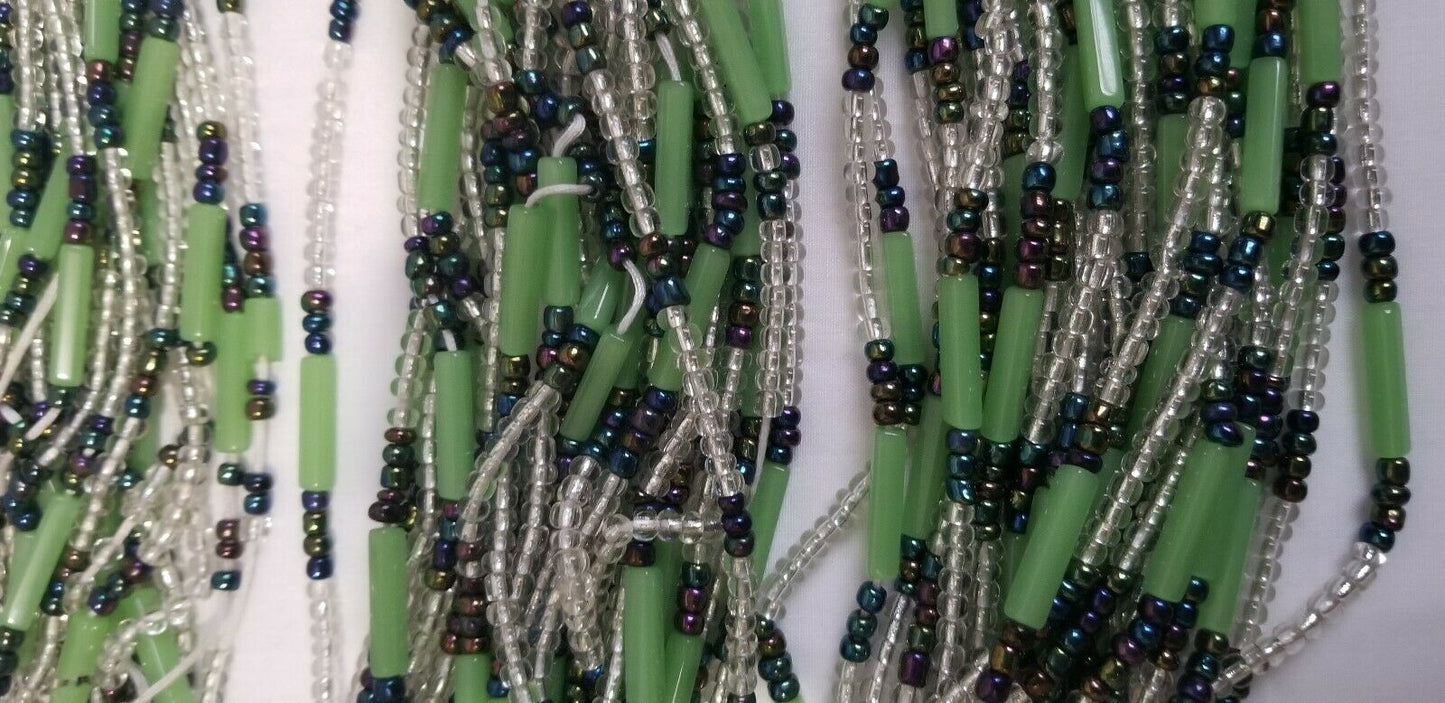 African waist beads Green& white translucent Dazzling ~ very Long